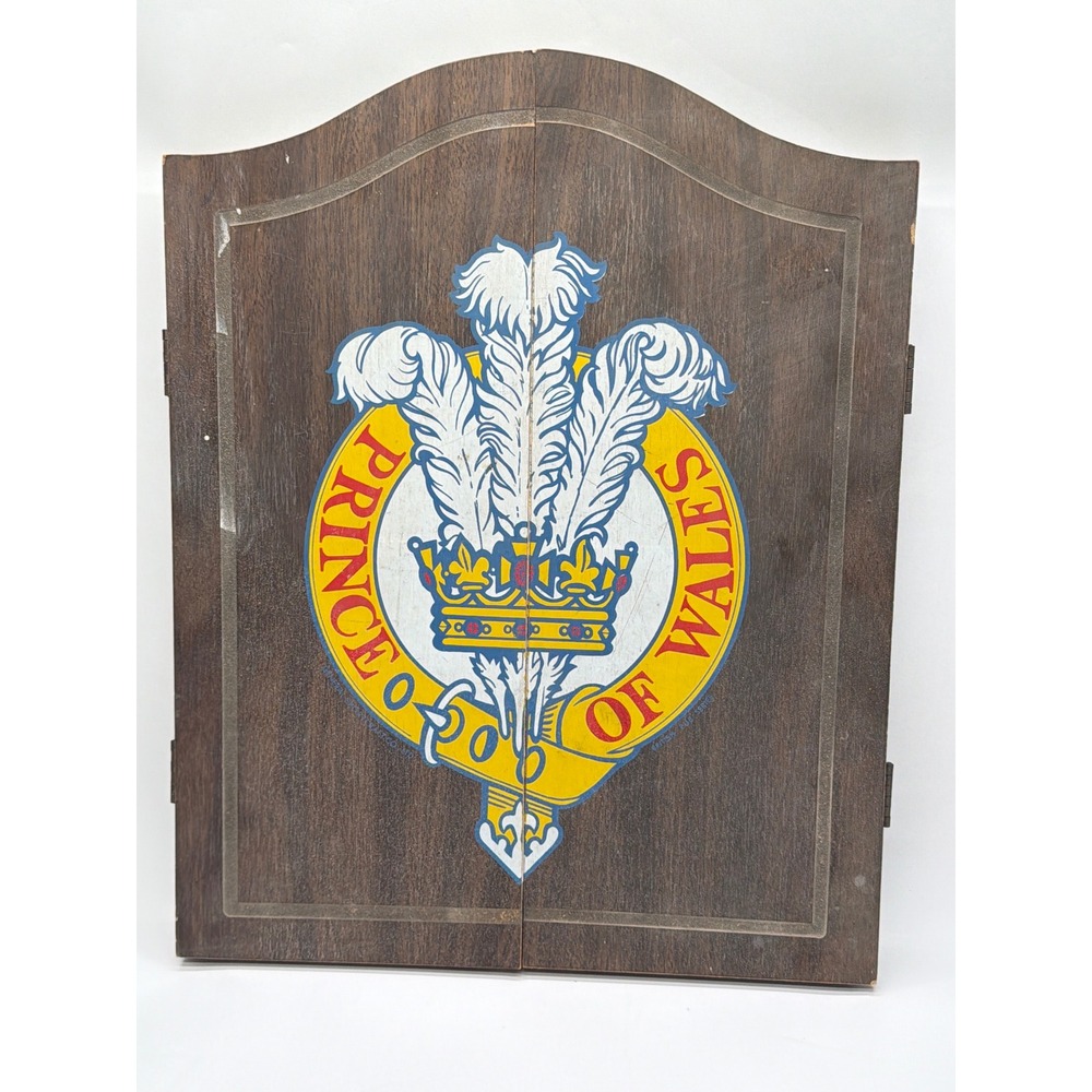Vintage Prince of Wales Wooden Dartboard Cabinet Set British Pub Decor Fair